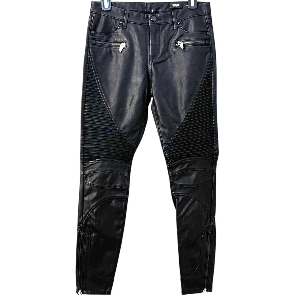 NWT BlankNYC Silent Vegan Leather Denim Moto Pants - Picture 7 of 16